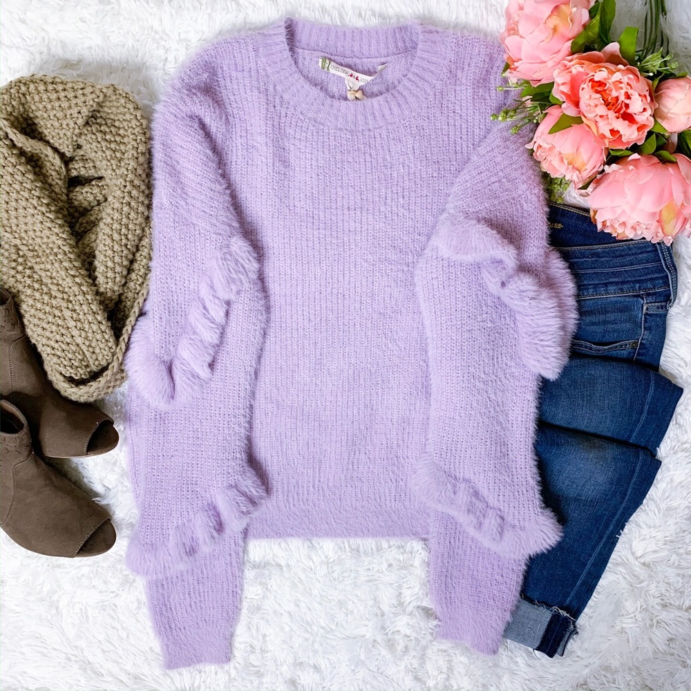 CHELSEA & VIOLET Lavender Ruffle Sleeve Sweater - Picture 3 of 8